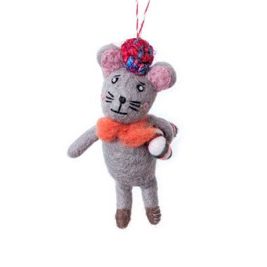 Cesar The Candy Cane Mouse Holiday Eco Wool Ornament