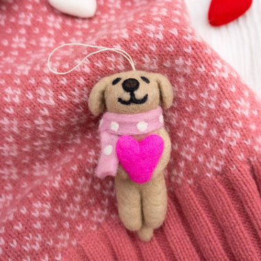 Valentine's Dog Felt Wool Ornament - Riley