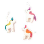 Rainbow Unicorn Holiday Eco Wool Ornaments