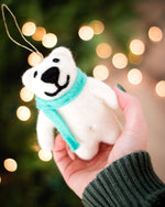 Happy Bear Holiday Eco Wool Ornament - Blue