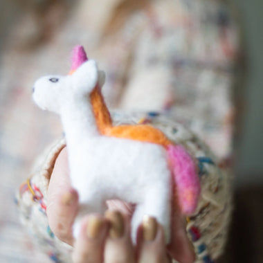 Rainbow Unicorn Holiday Eco Wool Ornaments - Pink/Orange
