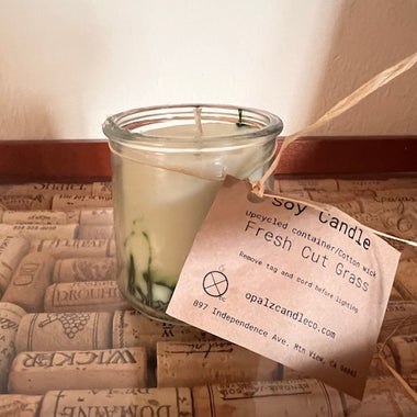 Soy candle - in Recycled Yogurt pot - Fresh Cut Grass