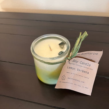 Soy candle - in Recycled Yogurt pot - Lemon Verbena with Aventurine