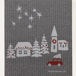 Christmas Village On Graphite Swedish Dishcloth