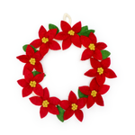 Red Poinsettia Holiday Felt Wool Wreath