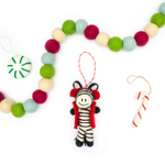 Zebra in Red Holiday Eco Wool Ornament