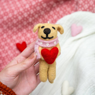 Valentine's Dog Felt Wool Ornament - Kona