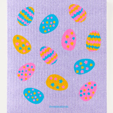 Easter Eggs on Purple Swedish Dish Cloth