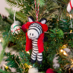 Zebra in Red Holiday Eco Wool Ornament