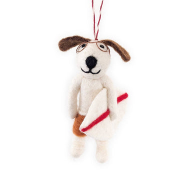 Surf Dog Holiday Eco Wool Ornament - Johnny