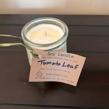 Soy candle - in Recycled Yogurt pot - Tomato Leaf