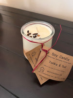 Soy candle - in Recycled Yogurt pot - Tonka & Oud with Tiger's Eye