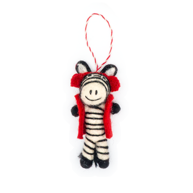 Zebra in Red Holiday Eco Wool Ornament