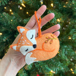 Sleeping Fox Embroidered Wool Christmas Ornament