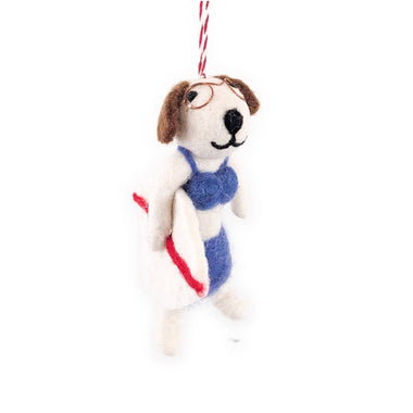 Surf Dog Holiday Eco Wool Ornament - Taylor