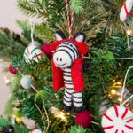 Zebra in Red Holiday Eco Wool Ornament